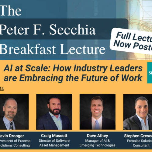 Secchia Breakfast Lecture Flyer with "Full Lecture Now Posted!"
